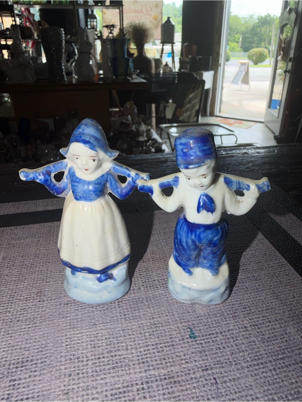 Vintage Blue and White Dutch Boy & Girl Ceramic Figurines